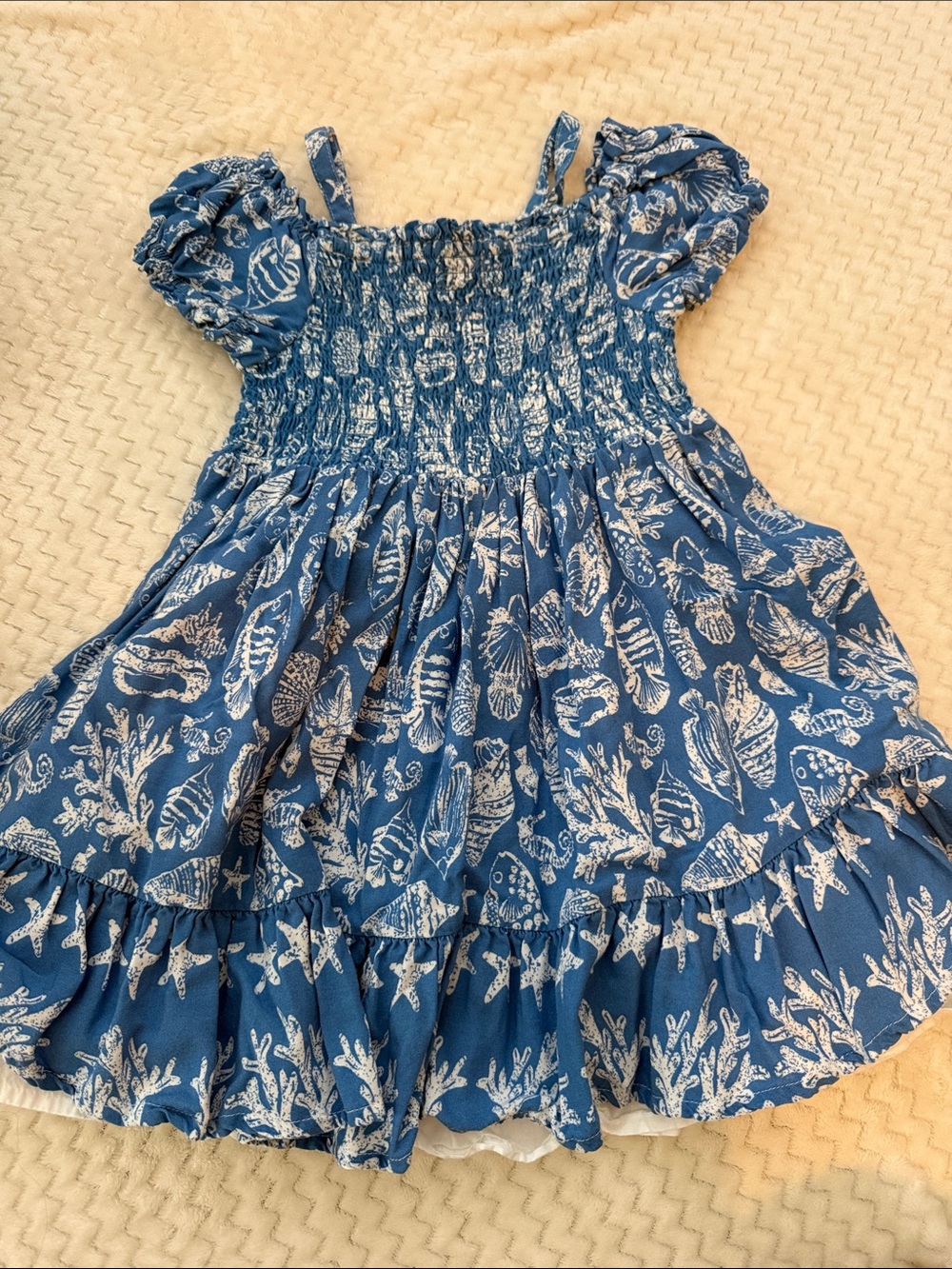 Tommy Bahama Blue and White Seashell Print Girls Dress